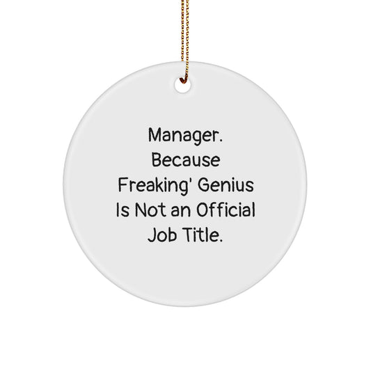 Funny Manager Gifts from Friends, Circle Ornament with Inspirational Quote 'genius Is Not An Official Job Title', Christmas Unique Gifts for Manager Coworkers - Image 1