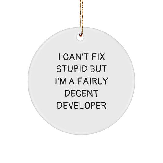Funny Developer Christmas Unique Gifts from Friends, Unique Circle Ornament for Men, Women, Coworkers, Family - I 'm A Fairly Decent Dev - Image 1