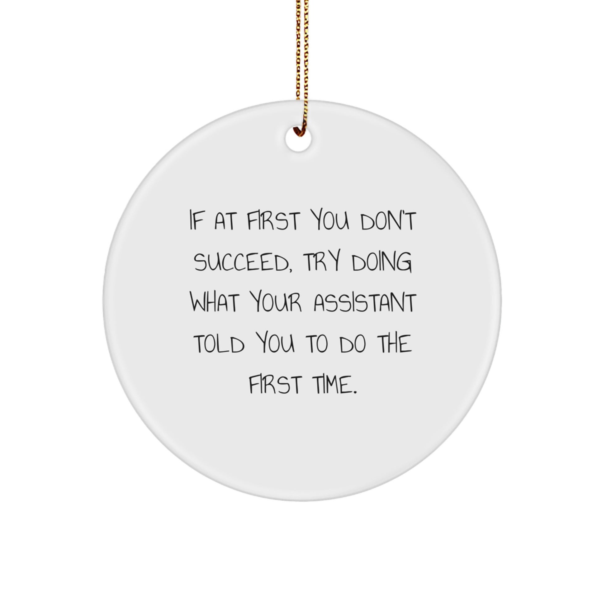 Funny Gifts from Men to Assistant Friends - Christmas Unique Circle Ornament with If At First You Don't Succeed Quote, Perfect for Coworkers or Family - Image 1