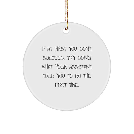 Funny Gifts from Men to Assistant Friends - Christmas Unique Circle Ornament with If At First You Don't Succeed Quote, Perfect for Coworkers or Family - Image 1