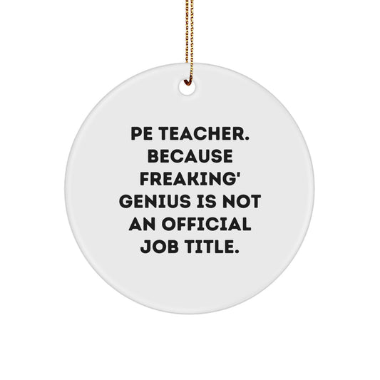 Funny PE Teacher Gifts for Men, PE Teacher Christmas Unique Gifts, Gifts from Men to PE Teacher, PE Teacher Circle Ornament, 'Pe Teacher. Because Freaking' genius Is Not An Official Job Title.' - Image 1