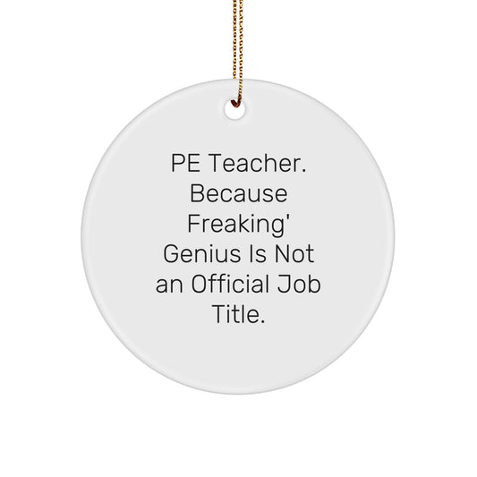 Funny PE Teacher Quote Gifts from Friends for PE Teacher Christmas Unique Ornaments, Circle Shaped MDF with Sublimation Printing, Inspirational and Humorous Decor for Home Offices - Image 1