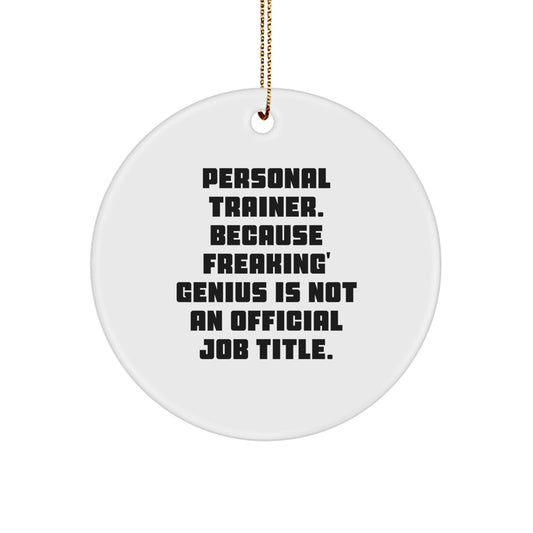Funny Personal Trainer Gifts for Men Women Family Friends Coworkers - Circle Ornament White, Because 'genius' is Not an Official Job Title, Christmas Unique Gifts - Image 1