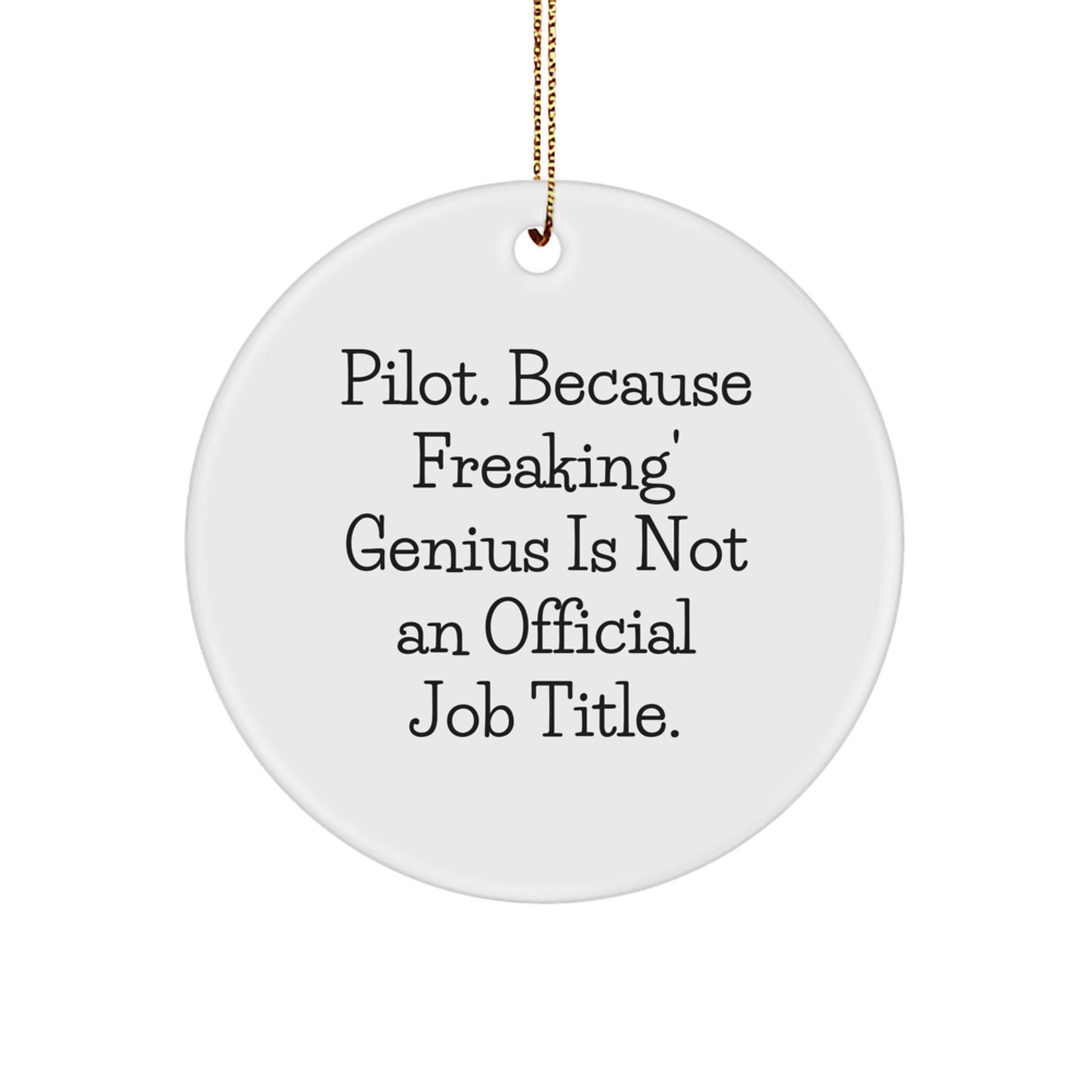 Funny Pilot Gifts from Friends for Christmas Unique Circle Ornament, 'Pilot. Because Freaking' genius Is Not An Official Job Title.', Pilot Lover - Image 1