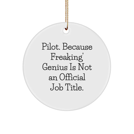 Funny Pilot Gifts from Friends for Christmas Unique Circle Ornament, 'Pilot. Because Freaking' genius Is Not An Official Job Title.', Pilot Lover - Image 1