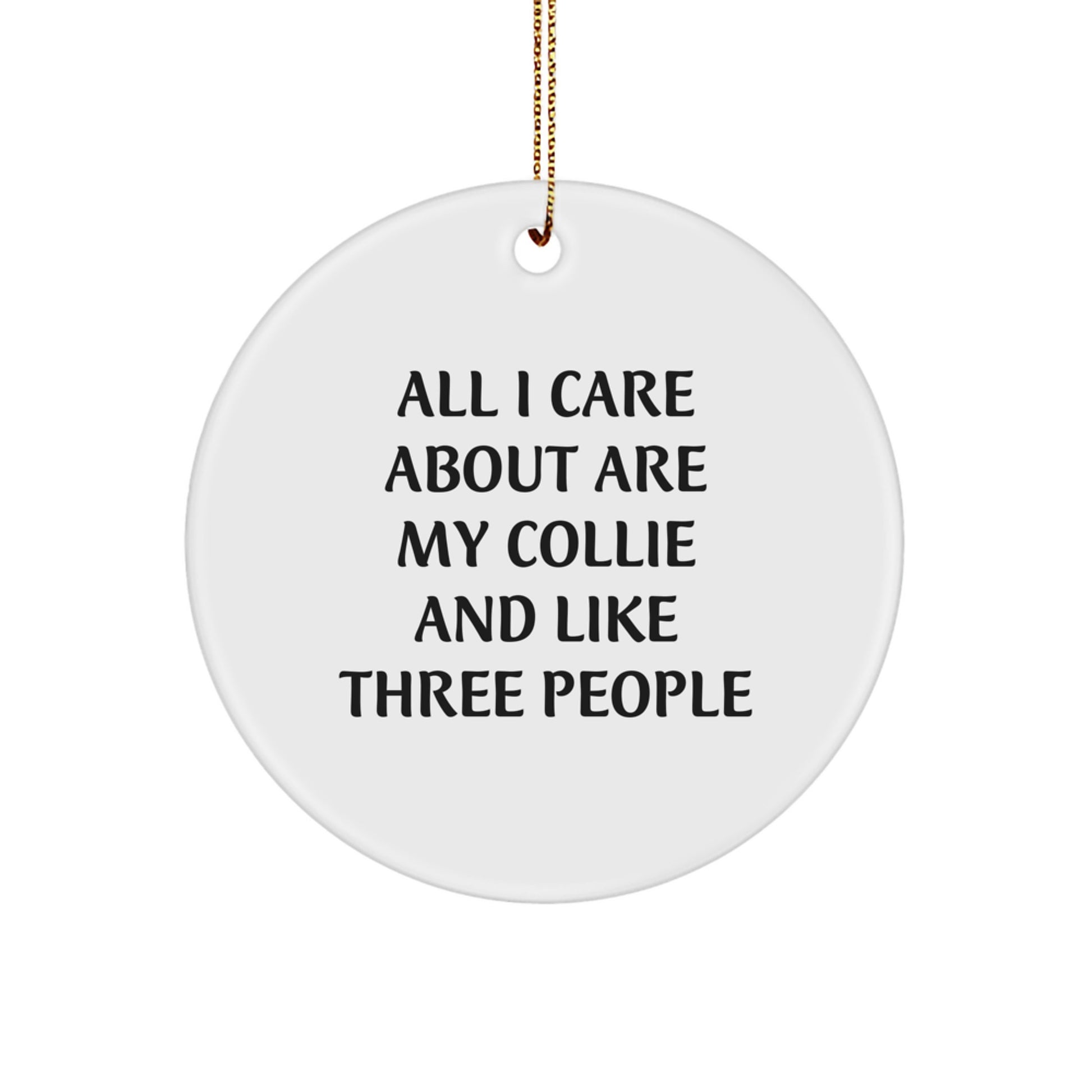 Funny Collie Dog Gifts from Family for Friends - 'All I Care About Are My Collie And Like Three People' Circle Ornament, Christmas Unique Treasures - Image 1