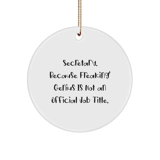 Funny Secretary Gifts from Men - Christmas Unique Gifts for Secretary Friends, Circle Ornament, Because Freaking genius Is Not An Official Job Title - Image 1