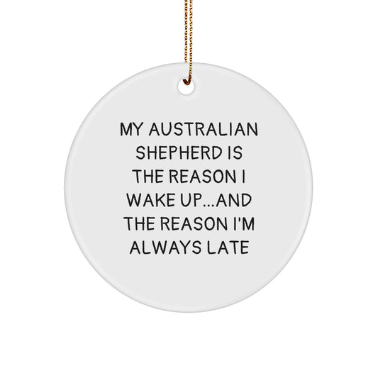 Funny Australian Shepherd Dog Gifts from Family Friends for Christmas Unique Circle Ornament - Image 1