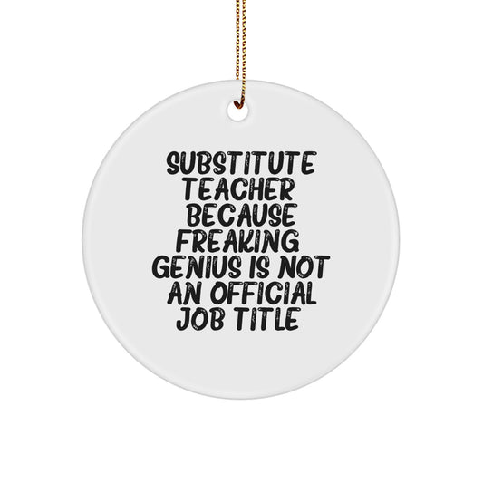 Funny Substitute Teacher Gifts for Women from Friends and Family - 'Substitute Teacher Because Freaking genius' Circle Ornament - Image 1