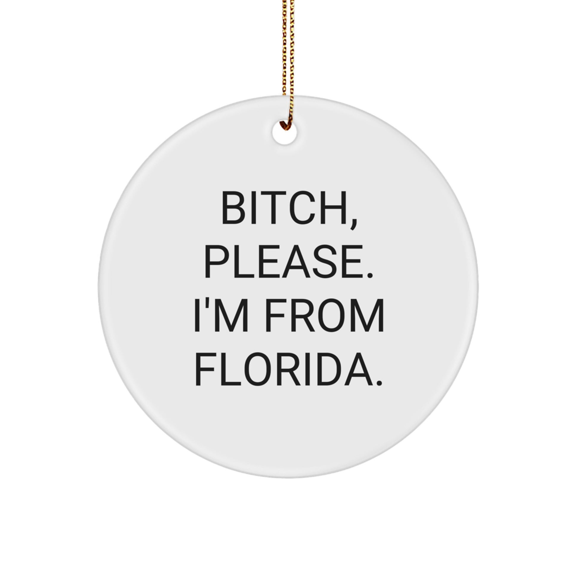 Funny Florida Gifts from Friends for Florida Men - 'B-tch, Please Florida' Circle Ornament, Unique Christmas Decorations - Image 1