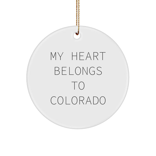 Colorado Circle Ornament, 'My Heart Belongs To Colorado', White, 2.75'' Tall, Christmas Unique Gift for Men, Women, Friends, Family from Colorado Gifts - Image 1
