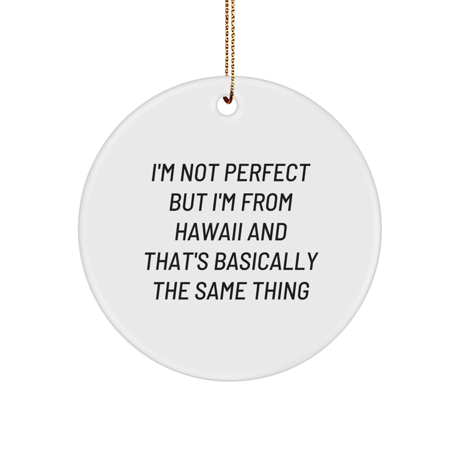 Funny Hawaii Gifts from Men to Friends for Christmas - 'I'm Not Perfect But I'm From Hawaii' Circle Ornament - Image 1
