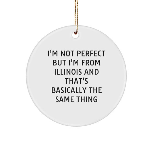 Funny Illinois Circle Ornament Gifts from Friends - 'I'm Not Perfect But I'm From Illinois And That's Basically The Same Thing' Christmas Unique Gifts for Family - Image 1