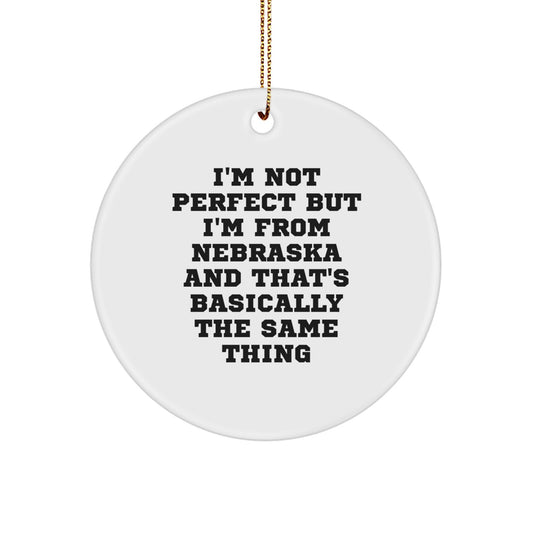 Nebraska Love Gifts from Men to Women Friends and Family, Funny Circle Ornament, White, Perfect for Christmas Unique Gifts - Image 1