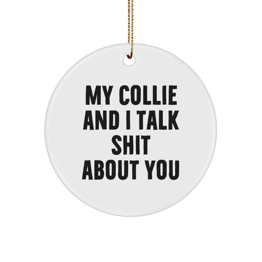 Funny Collie Dog Gifts from Men for Collie Dog Lovers - My Collie And I Talk Shit About You Circle Ornament, Christmas Decorations for Home - Image 1