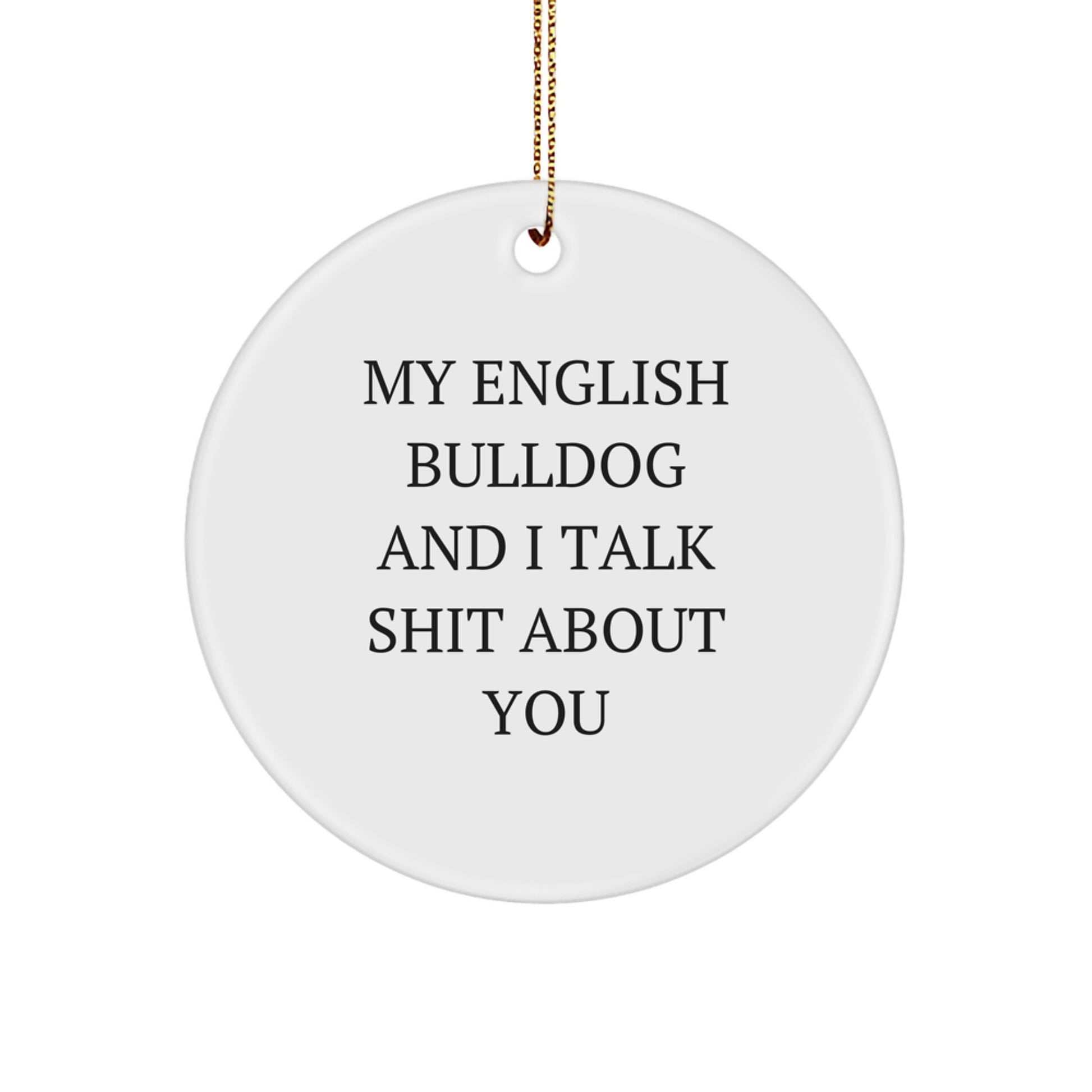 Funny English Bulldog Gifts from Men to Friends - My English Bulldog and I Talk Shit About Christmas Circle Ornament - Image 1