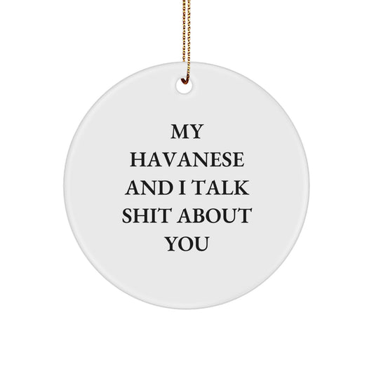 Funny Havanese Dog Gifts from Men - Circle Ornament for Havanese Dog Lovers, My Havanese And I Talk Shit About You, Christmas Unique Gifts - Image 1