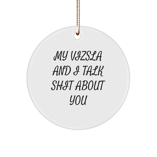 Funny Vizsla Dog Lover Gifts for Men, Women, Friends, Family - My Vizsla And I Talk Shit About You Christmas Unique Circle Ornament - Image 1