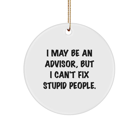 Funny Advisor Gifts from Friends, Christmas Unique Circle Ornament, Inspirational Quote for Advisor Men - 'I May Be An Advisor, But I Can't Fix Stupid People.' - Image 1