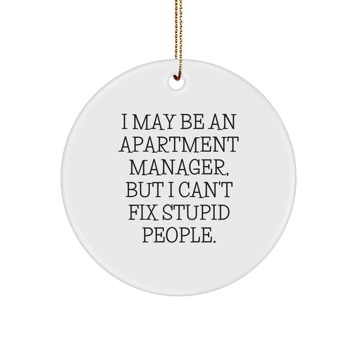 Funny Apartment Manager Gifts from Family, Unique Christmas Circle Ornament for Apartment Managers, 'I May Be An Apartment Manager, But I Cant Fix Stupid People' Office Decor - Image 1