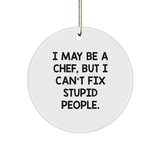 Funny Chef Gifts for Men from Friends with I May Be A Chef but I Cant Fix Stupid People Circle Ornament - Image 1
