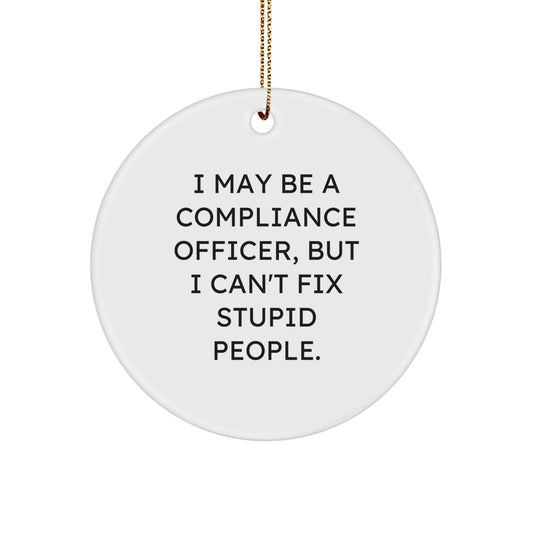 Compliance Officer Humor Gifts from Friends and Family for Christmas Unique Circle Ornaments I May Be A Compliance Officer But I Cant Fix Stupid People - Image 1