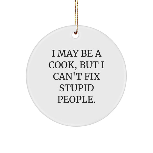 Funny Cook Sayings Gift for Christmas - I May Be A Cook, But I Can't Fix Stupid People. Circle Ornament - Image 1