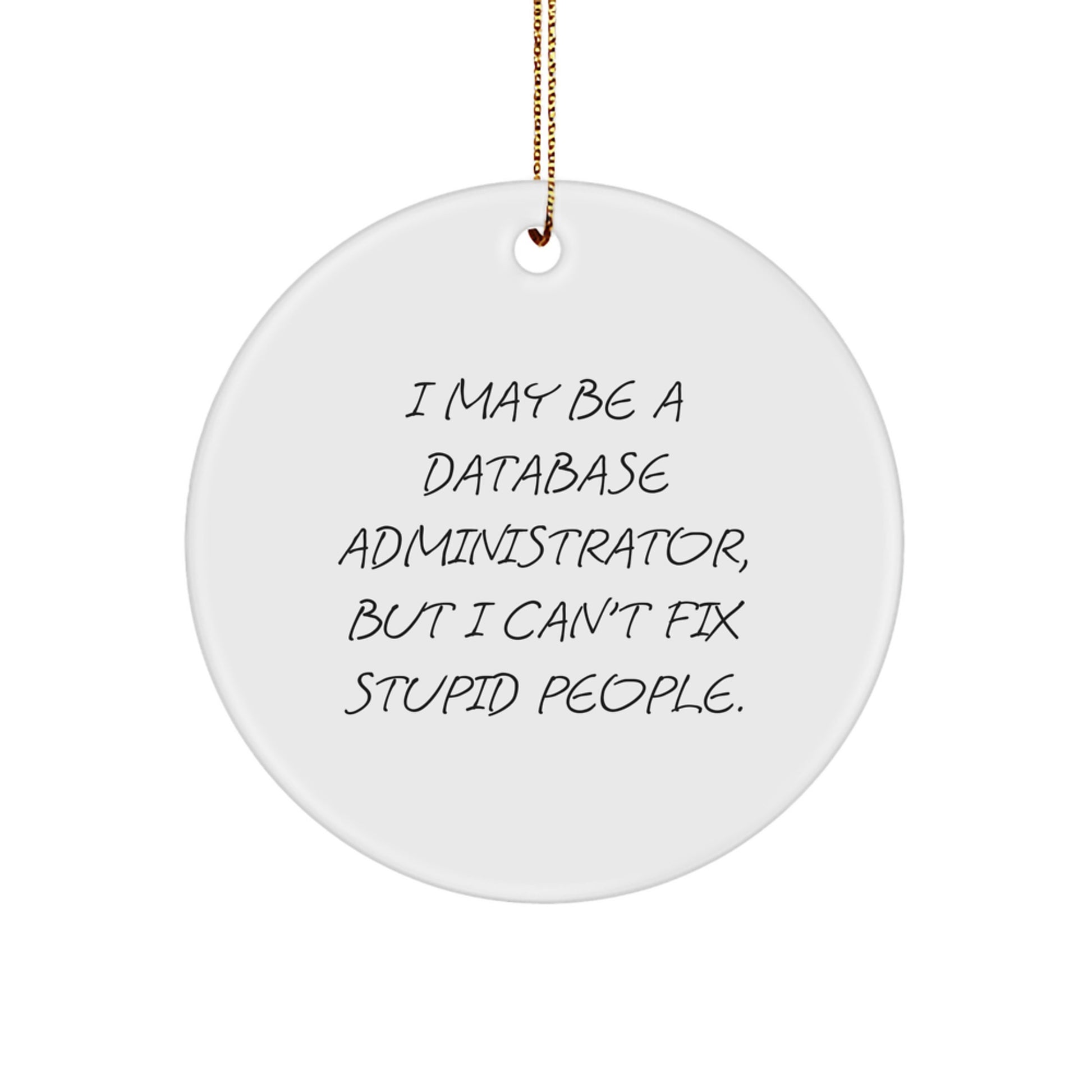 Funny Gifts from Men to Database Administrators - Cute Database Administrator Christmas Ornament with Inspirational Quote I May Be A Database Administrator, But I Can't Fix Stupid People. - Image 1