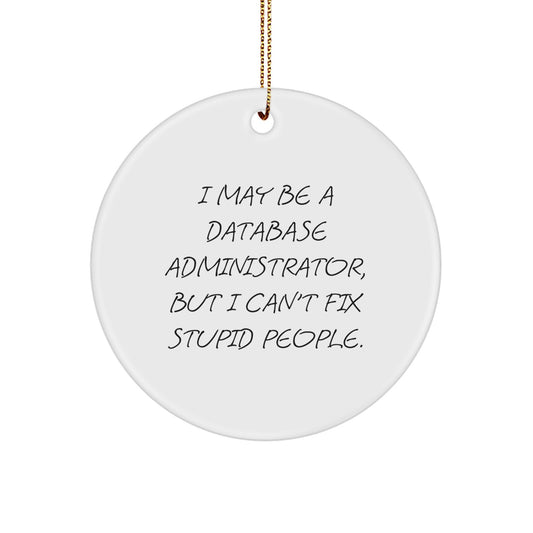 Funny Gifts from Men to Database Administrators - Cute Database Administrator Christmas Ornament with Inspirational Quote I May Be A Database Administrator, But I Can't Fix Stupid People. - Image 1