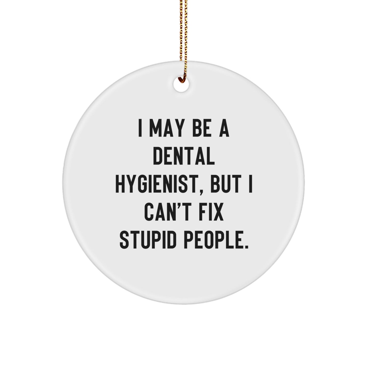 Funny Dental Hygienist Gifts, I May Be A Dental Hygienist, But I Can't Fix Stupid People. Circle Ornament for Christmas Unique Gifts from Friends - Image 1