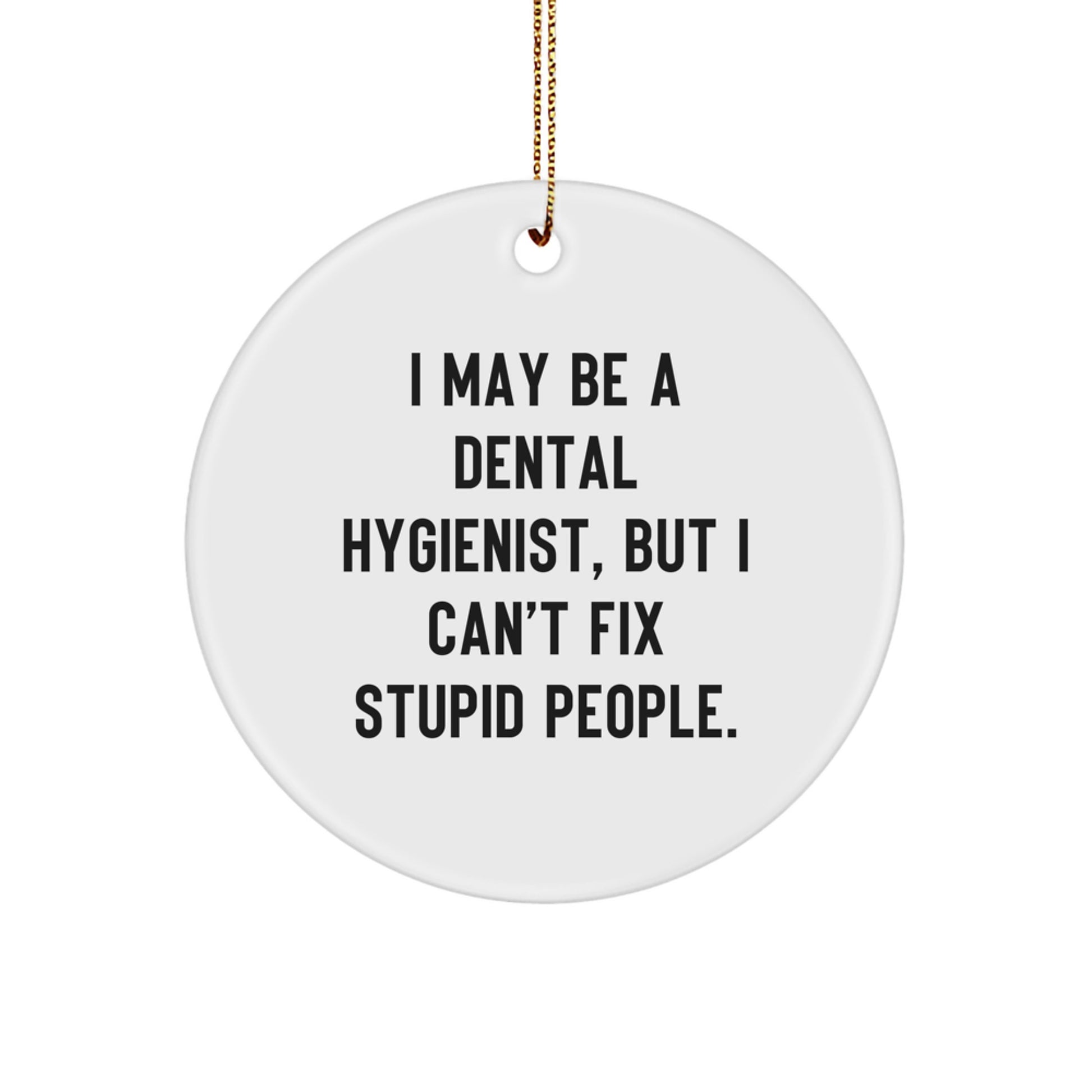 Funny Dental Hygienist Gifts, I May Be A Dental Hygienist, But I Can't Fix Stupid People. Circle Ornament for Christmas Unique Gifts from Friends - Image 1