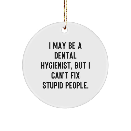 Funny Dental Hygienist Gifts, I May Be A Dental Hygienist, But I Can't Fix Stupid People. Circle Ornament for Christmas Unique Gifts from Friends - Image 1