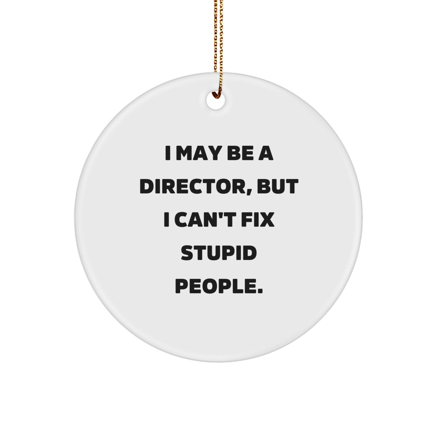 Funny Director Christmas Unique Gifts from Friends - I May Be A Director But I Cant Fix Stupid People Circle Ornament - Image 1