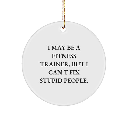 Fitness Trainer Gifts from Men - Funny Circle Ornament for Christmas Memorable Presents - 'I May Be A Fitness Trainer, But I Can't Fix Stupid People' Quote - Gifts for Fitness Trainers - Image 1