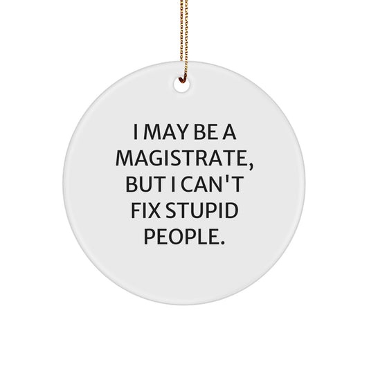 Funny Magistrate Gifts for Men, 'I May Be A Magistrate, But I Can't Fix Stupid People' Circle Ornament, Christmas Unique Gifts from Friends - Image 1