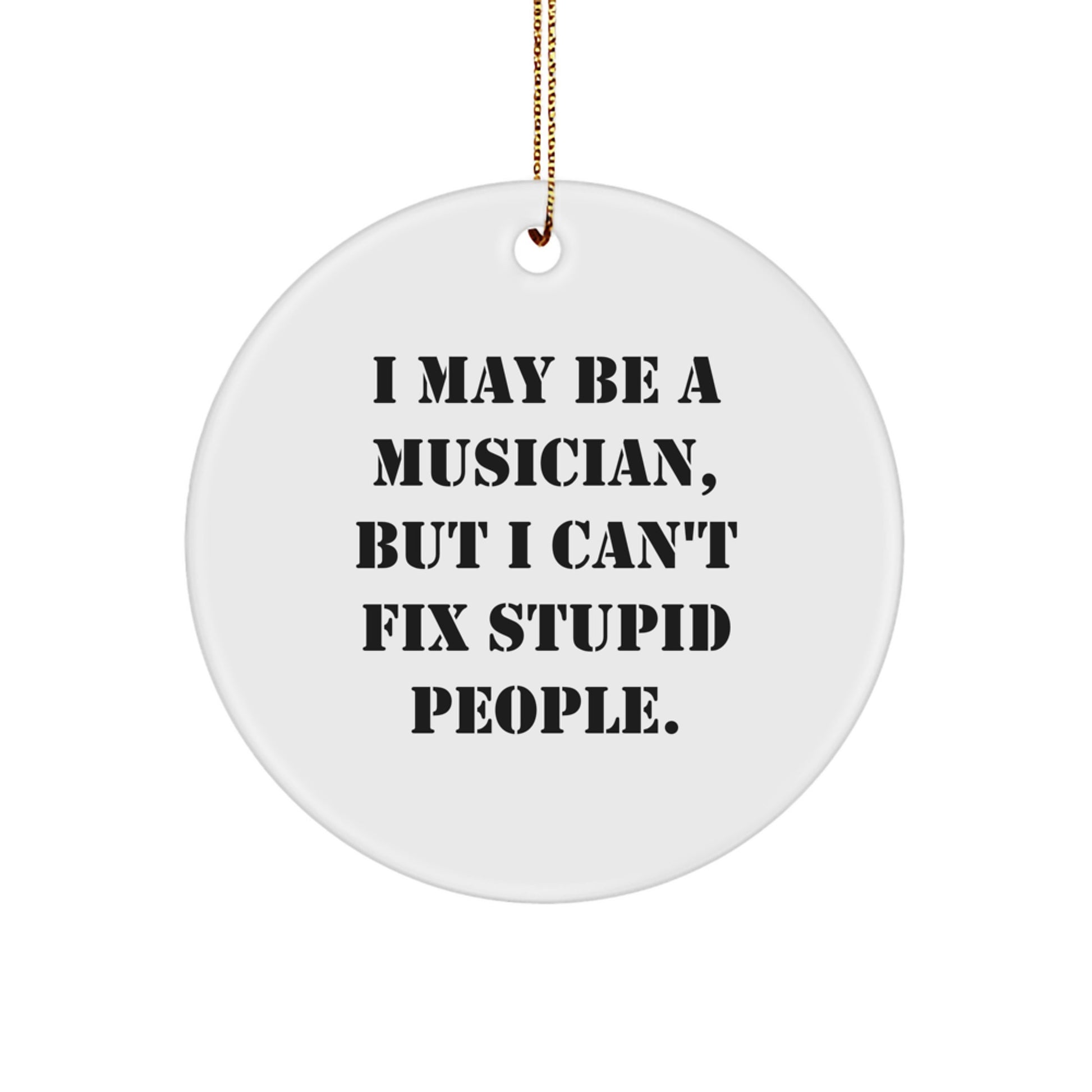 Funny Musician Gifts from Friends - I May Be A Musician, But I Can't Fix Stupid People. Musician Circle Ornament for Christmas Unique Gifts - Image 1