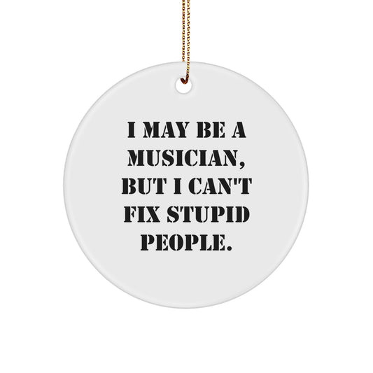 Funny Musician Gifts from Friends - I May Be A Musician, But I Can't Fix Stupid People. Musician Circle Ornament for Christmas Unique Gifts - Image 1