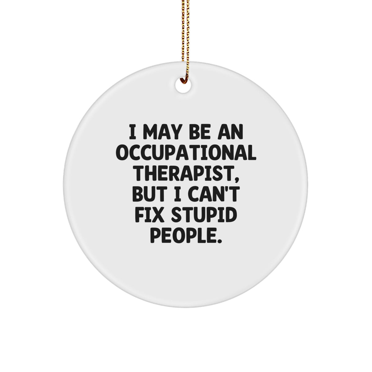 Funny Occupational Therapist Gifts from Friends for Christmas Circle Ornament - 'I May Be An Occupational Therapist, But I Can't Fix Stupid People.' - Image 1