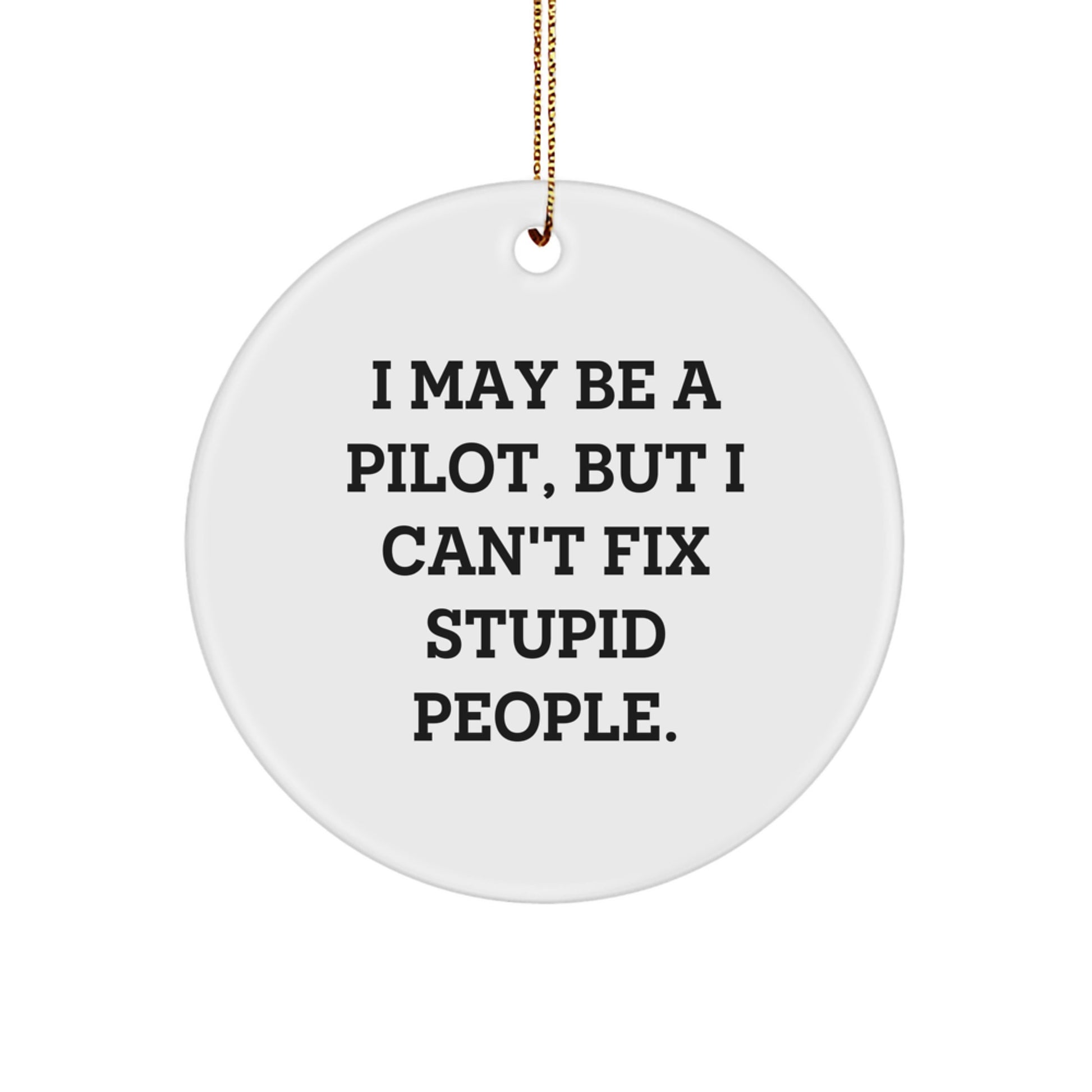 Funny Pilot Gifts from Friends, Unique Christmas Ornament Quote for Pilot Lovers, I May Be A Pilot, But I Can't Fix Stupid People. - Image 1