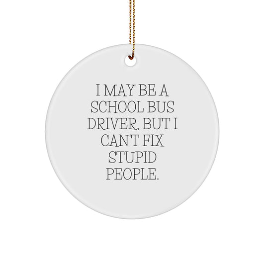 Funny School Bus Driver Gifts for Men - I May Be A School Bus Driver, But I Cant Fix Stupid People. Christmas Circle Ornament, Gifts from Friends, Family, Coworkers - Image 1