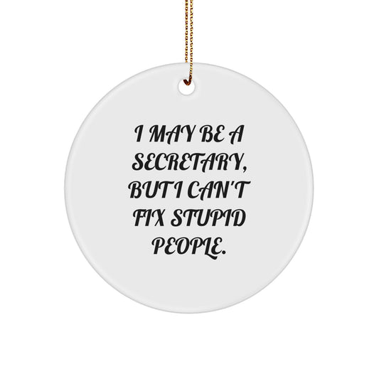 Funny Secretary Gifts from Friends - I May Be A Secretary, But I Can't Fix Stupid People. Christmas Ornaments for Secretaries by Employees - Image 1