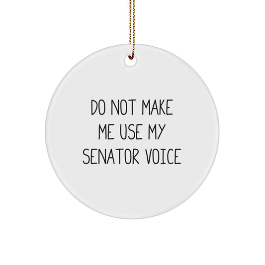 Funny Senator Gifts for Friends, Gifts from Men to Women, Unique Christmas Circle Ornament with Do Not Make Me Use My Senator Voice - Image 1