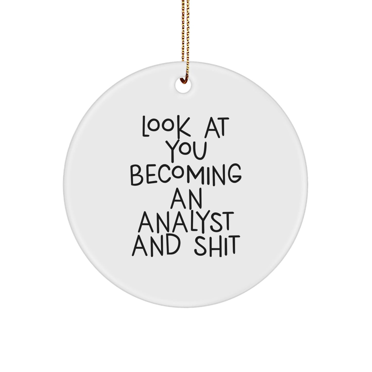 Funny Analyst Gifts for Him, 'Look At You Becoming An Analyst And Shit' Circle Ornament, White, Christmas Unique Gifts from Friends, Coworkers, Family - Image 1