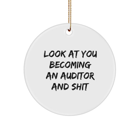 Funny Auditor Gifts for Men, Christmas Unique Circle Ornaments from Friends, 'Look At You Becoming An Auditor And Shit' - Image 1