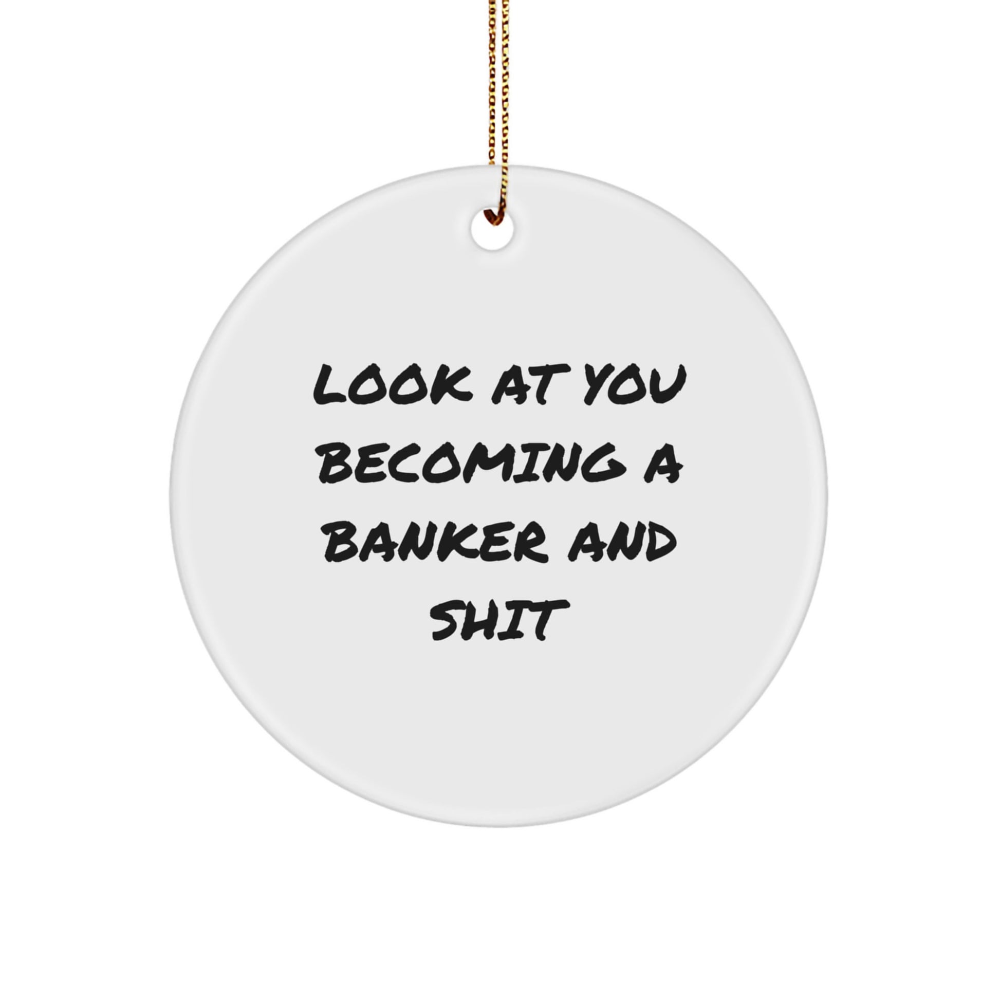 Funny Banker Gifts for Him, Unique Circle Ornament with Look At You Becoming A Banker And Shit Quote, Gifts from Friends to Family for Christmas - Image 1