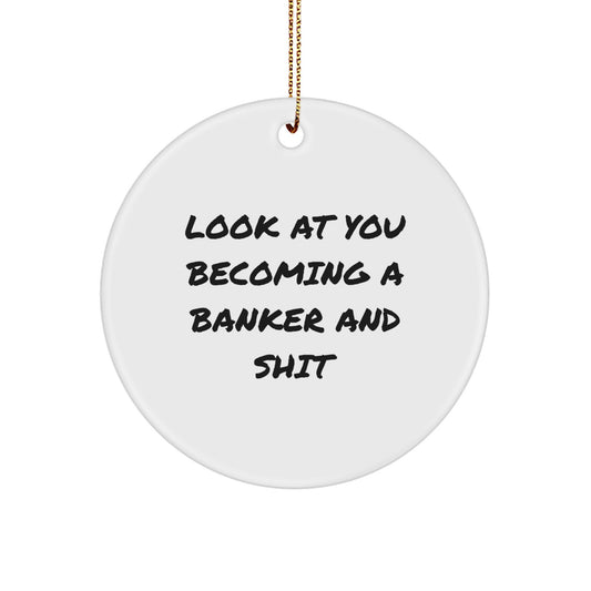 Funny Banker Gifts for Him, Unique Circle Ornament with Look At You Becoming A Banker And Shit Quote, Gifts from Friends to Family for Christmas - Image 1