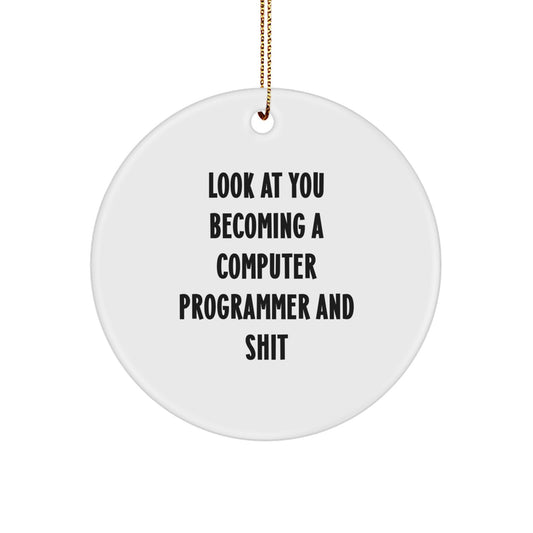 Funny Computer Programmer Gifts from Friends - Circle Ornament with Inspirational Quote - Unique Christmas Unique Gifts for Men or Women, Computer Programmer, or Co-Workers - Image 1