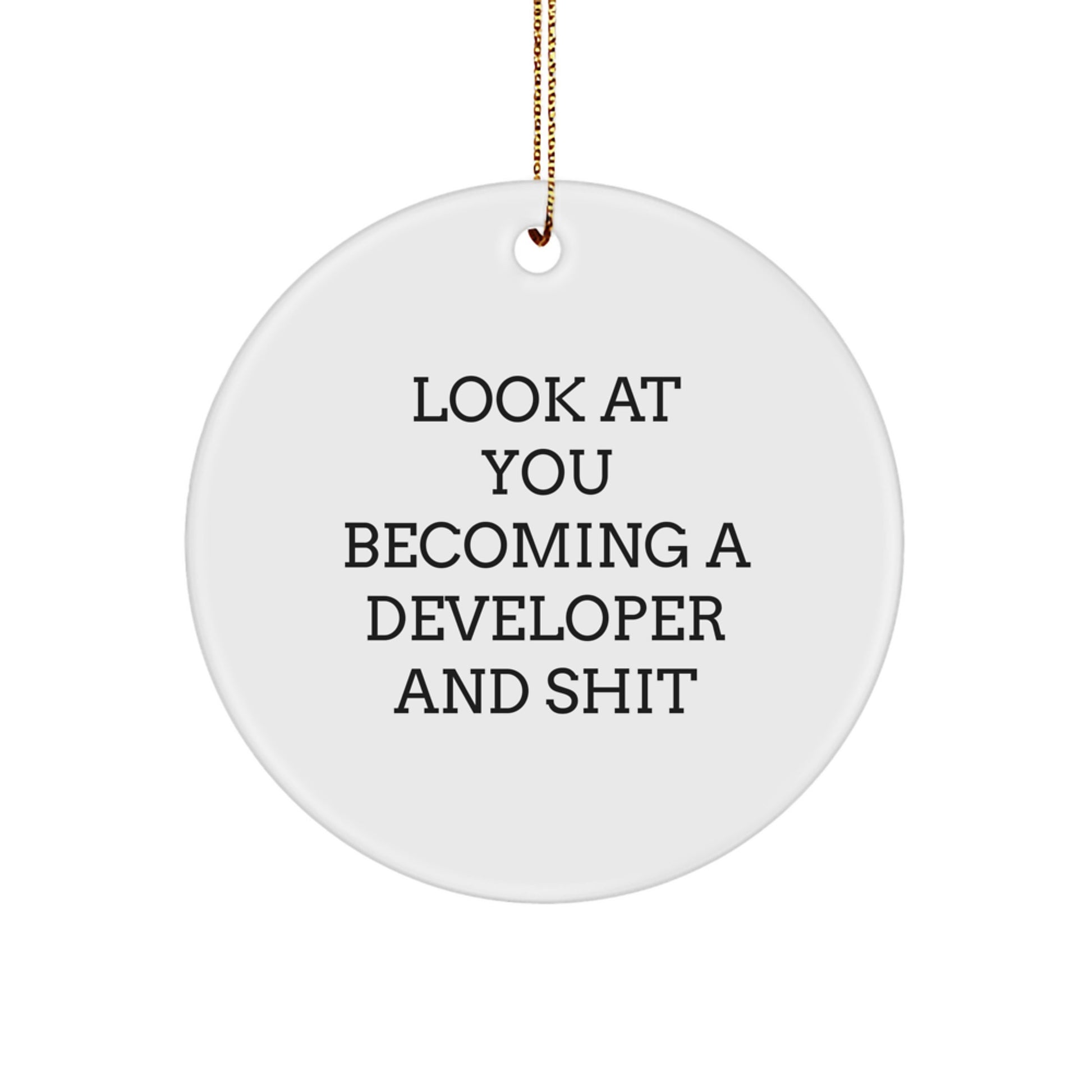 Funny Developer Gifts from Friends - Circle Ornament for Christmas - 'Look At You Becoming A Developer And Shit' - Image 1