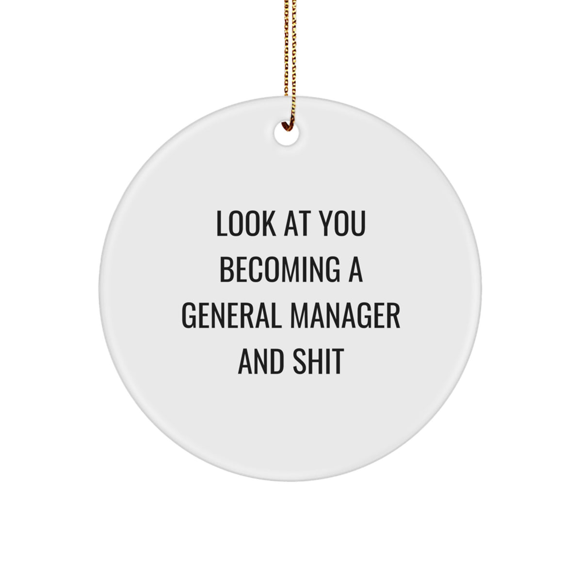 Funny General Manager Christmas Unique Gifts from Friends - Circle Ornament for The General Manager in Your Life - 'Look At You Becoming A General Manager And Shit' Humor Gift - Image 1