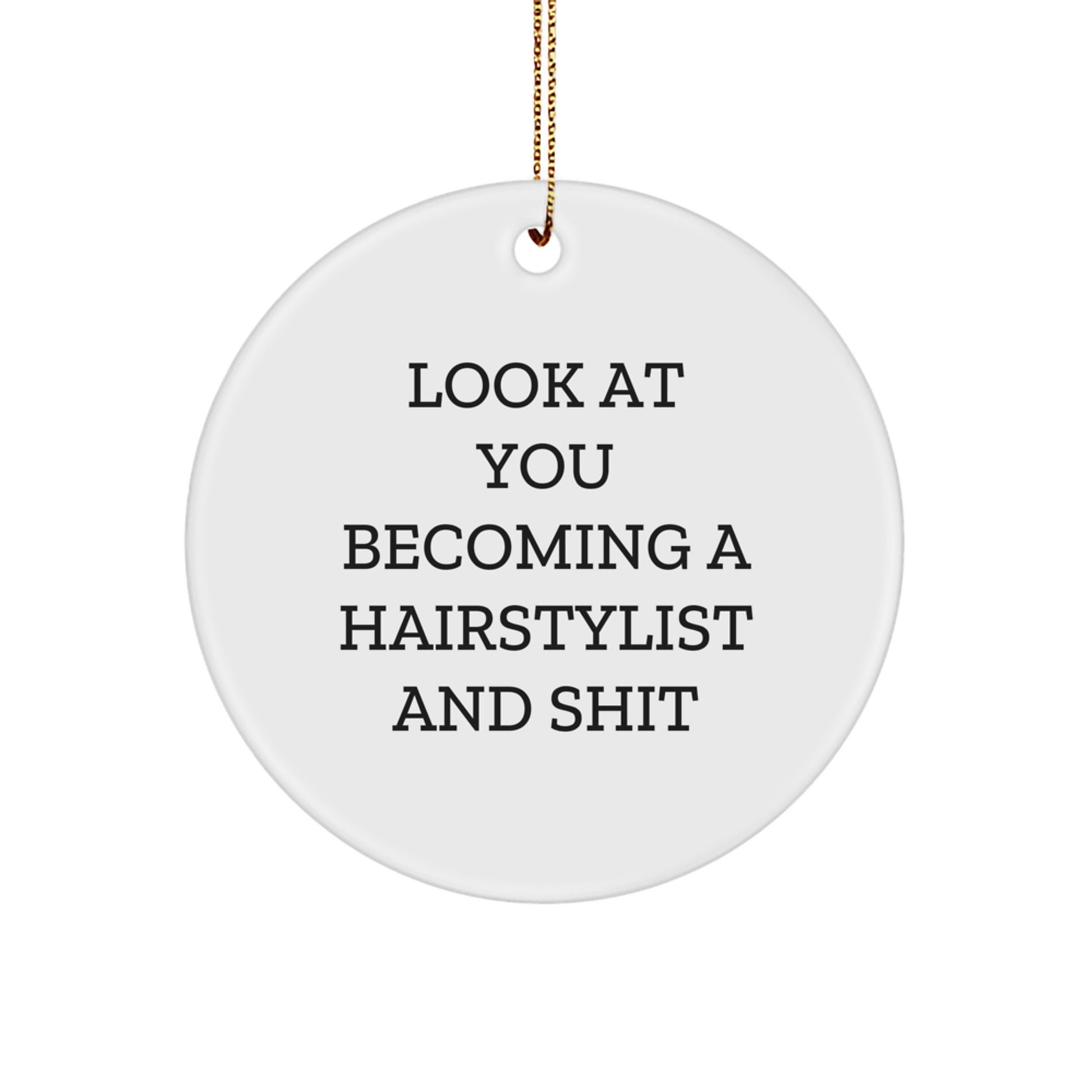 Funny Hairstylist Gifts for Christmas, Circle Ornament, Look At You Becoming A Hairstylist And Shit - Image 1